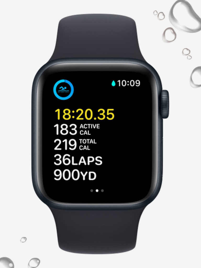 Часы Apple Watch SE GPS, корпус из алюминия цвета «полночно-черный», спортивный ремешок «полночно-черного» цвета 40 мм размер L