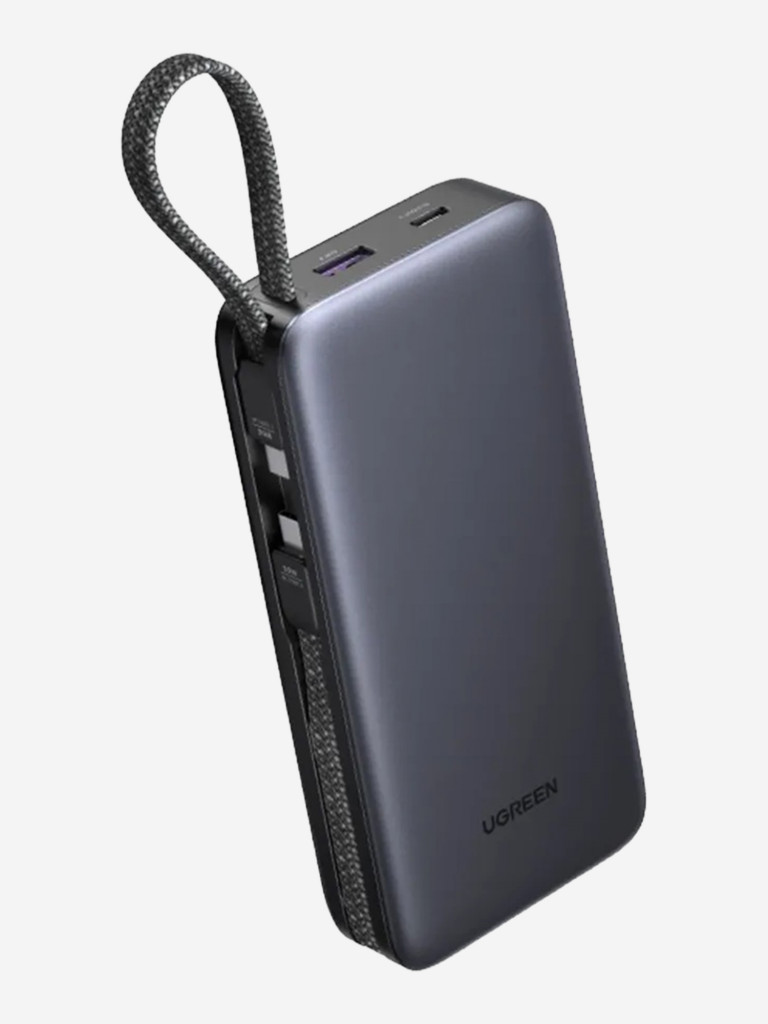 Внешний аккумулятор со встроенным кабелем UGREEN PB528 (55985B) 30W Power Bank 20000mAh with Built-in Cable