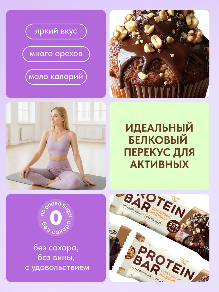 Протеиновые батончики без сахара, в глазури, Ореховый маффин, 16шт