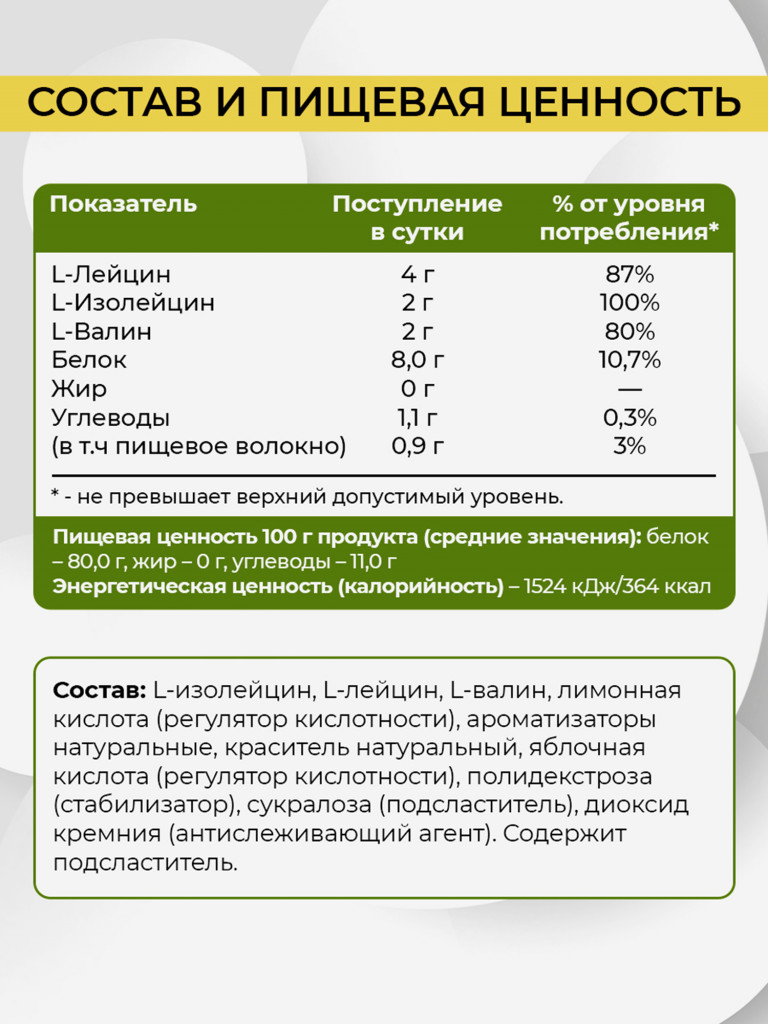 ВСАА 2:1:1, NATURALSPHERE, 180 г, яблоко-груша