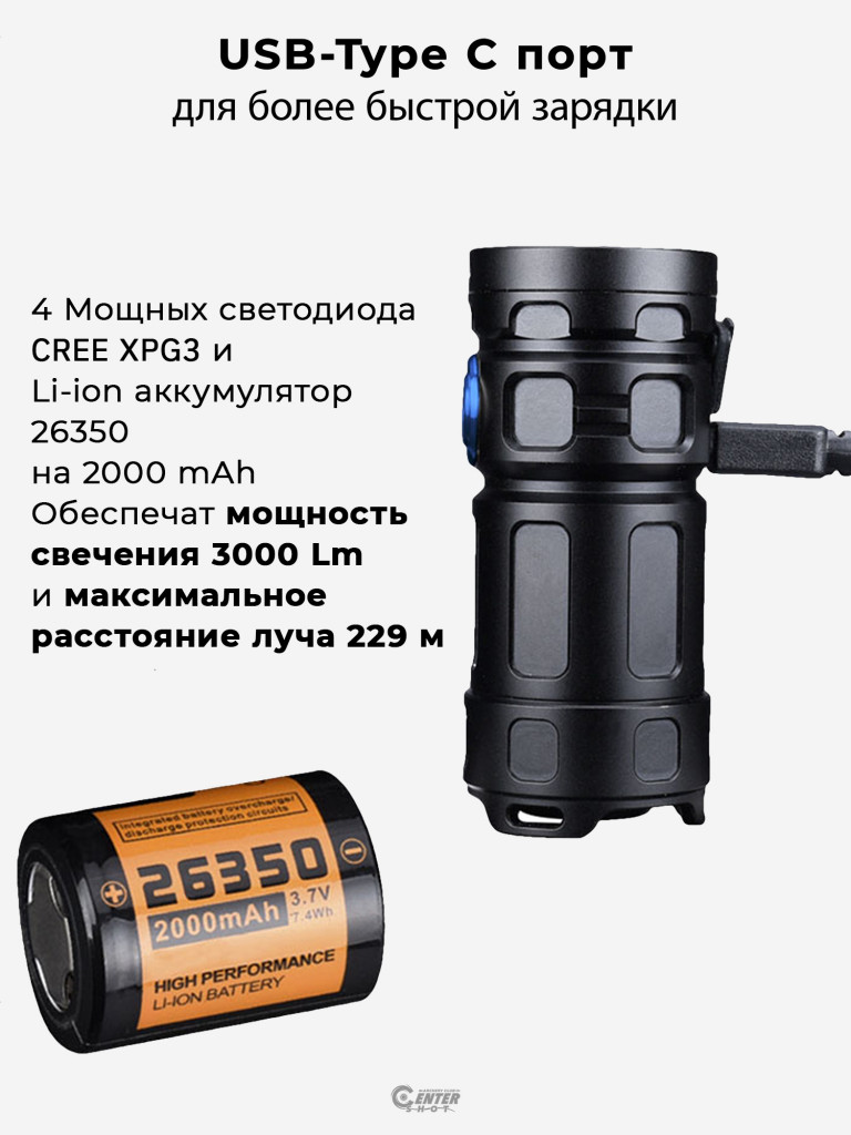 Фонарь FiTorch P25GT универсальный компактный (USB зарядка, Power Bank)