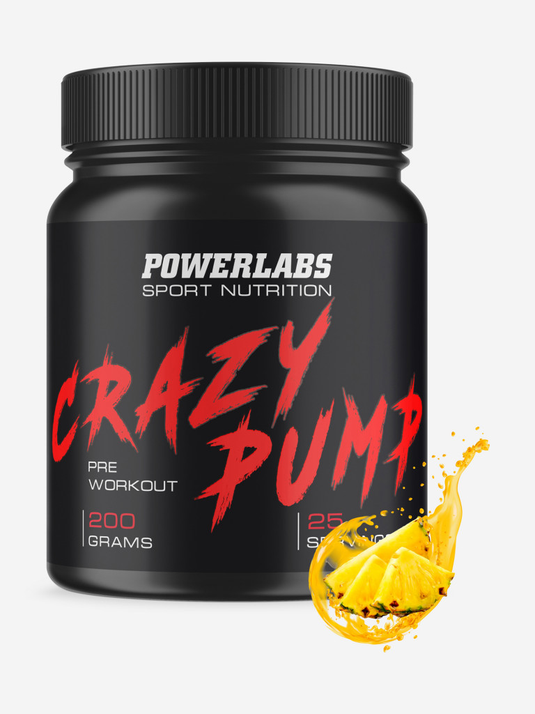Предтренировочный комплекс CRAZY PUMP, Powerlabs, 200 г, ананас
