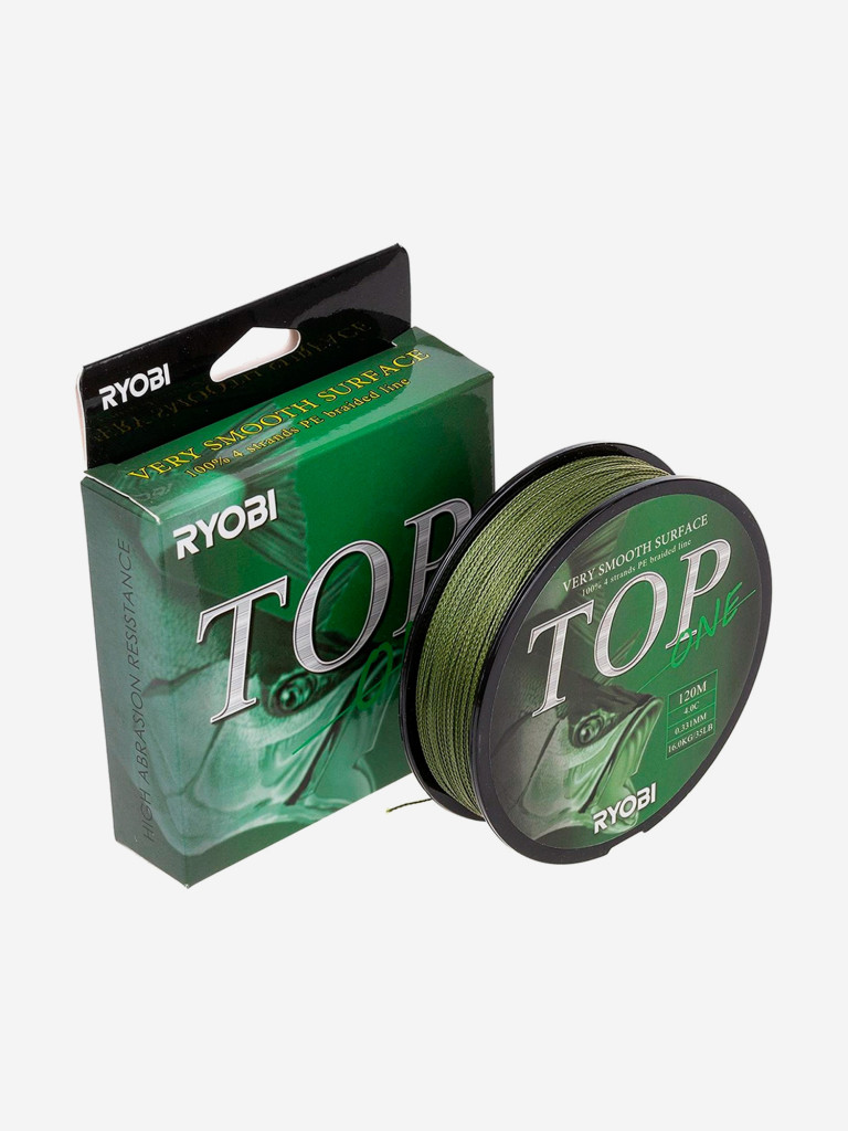 Шнур плетеный для рыбалки Ryobi TOP PE4X, 120м, 0,331мм, 16кг, темно-зеленый