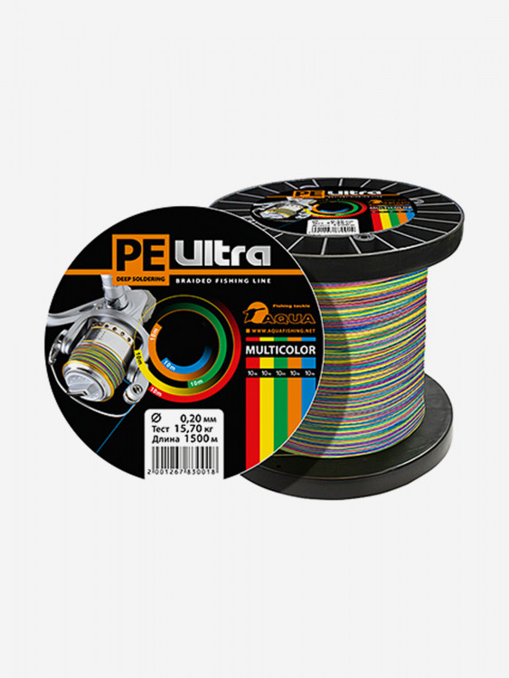 Плетеный шнур для рыбалки Aqua PE ULTRA MULTICOLOR 0,20mm 1500m