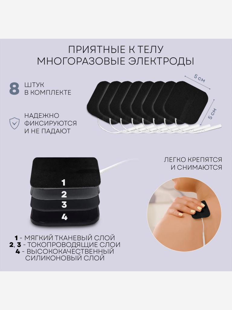 Массажер для тела миостимулятор тренажер мышц EMS+TENS EMS-350, 4 канала, 8 электродов, 12 режимов