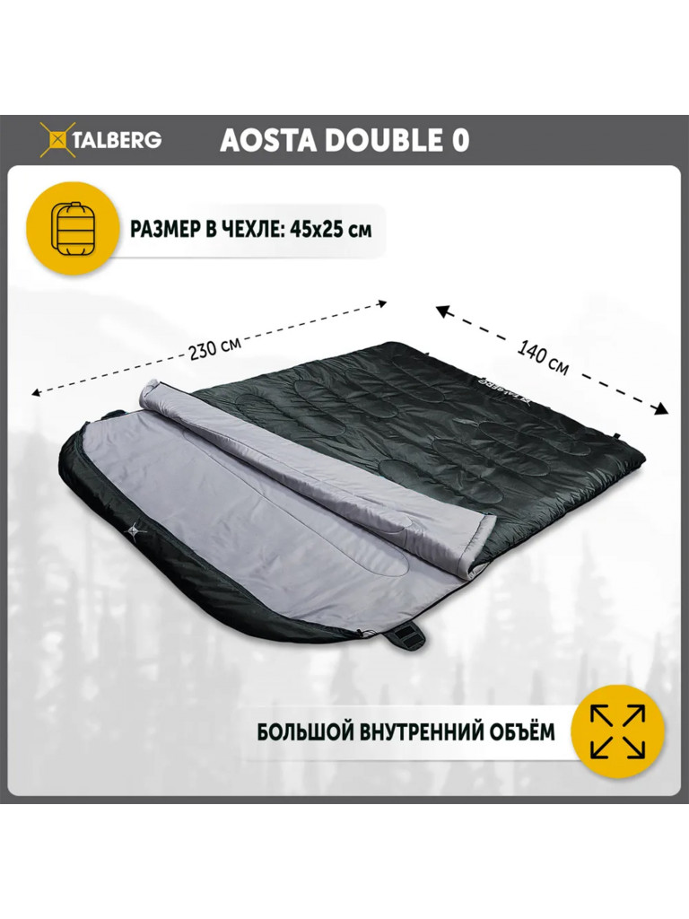 Двухместный спальный мешок AOSTA DOUBLE 0°C, т.серый