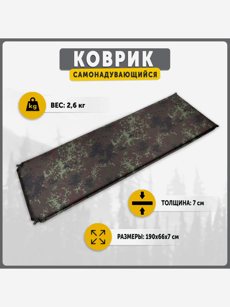 Самонадувающиеся коврик FOREST BIG MAT TALBERG, 190x66x7 см, камуфляж