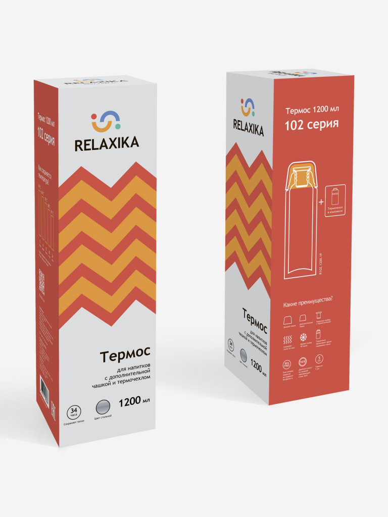 Термос для напитков Relaxika 102 1200 мл с чехлом