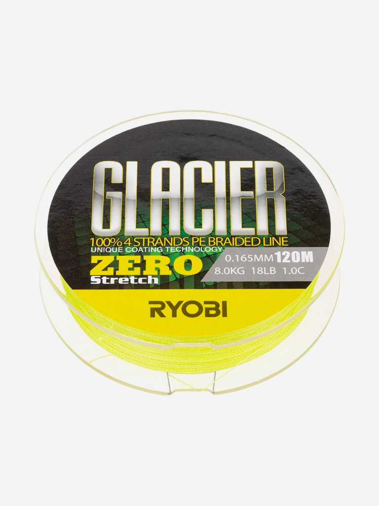 Шнур плетеный для рыбалки Ryobi GLACLER ZERO 120м, 0,165мм, 8кг, желтый