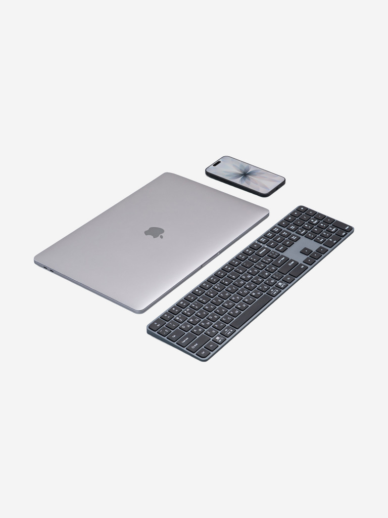 Беспроводная клавиатура c цифровым блоком Deppa Alum Max Keyboard 500 мАч, 2.4G / Bluetooth, ножничная, алюминиевый корпус