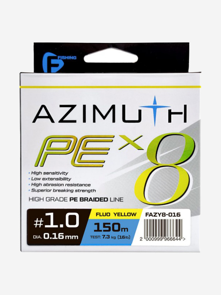 F-FISHING Шнур Azimuth PE X8 150м Fluo Yellow 0,16мм 7,3кг