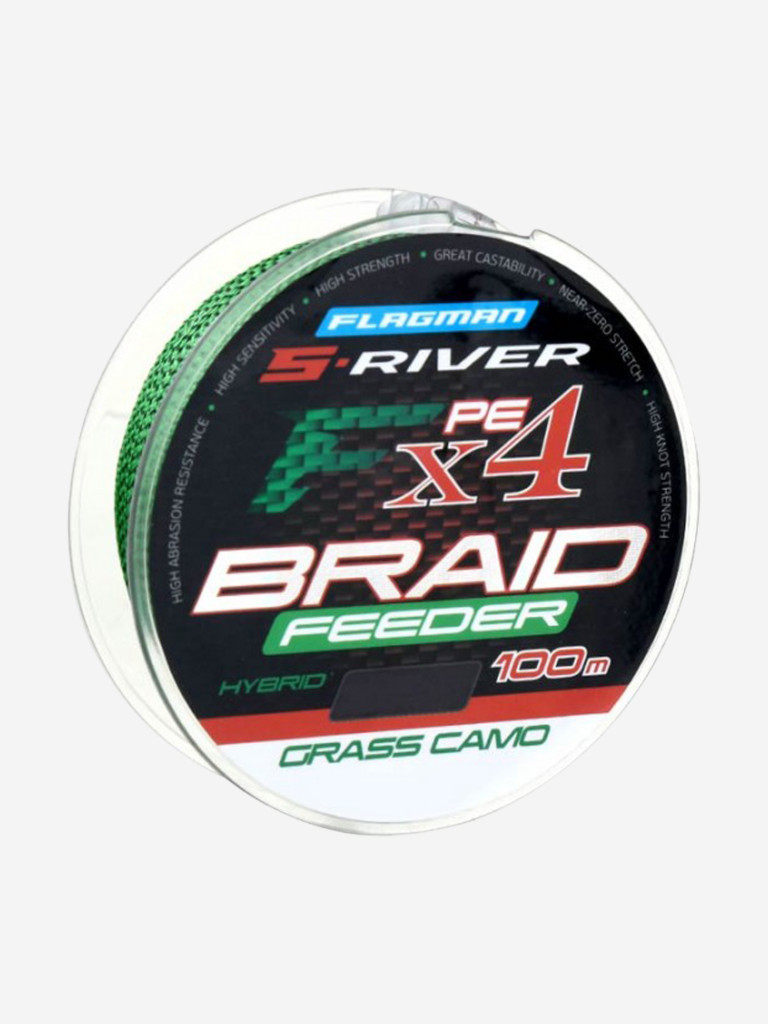 FLAGMAN Шнур S-River Braid F4 Feeder 100м Grass Camo 0,16мм 10,1кг