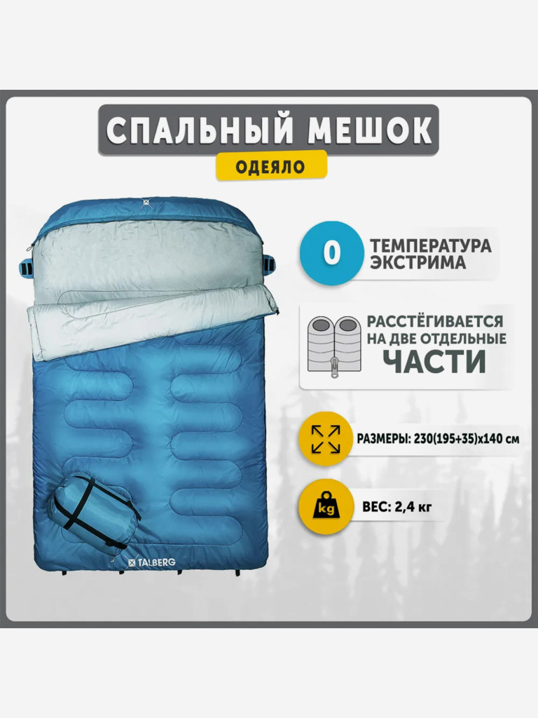 Двухместный спальный мешок Talberg AOSTA DOUBLE 0°C, голубой