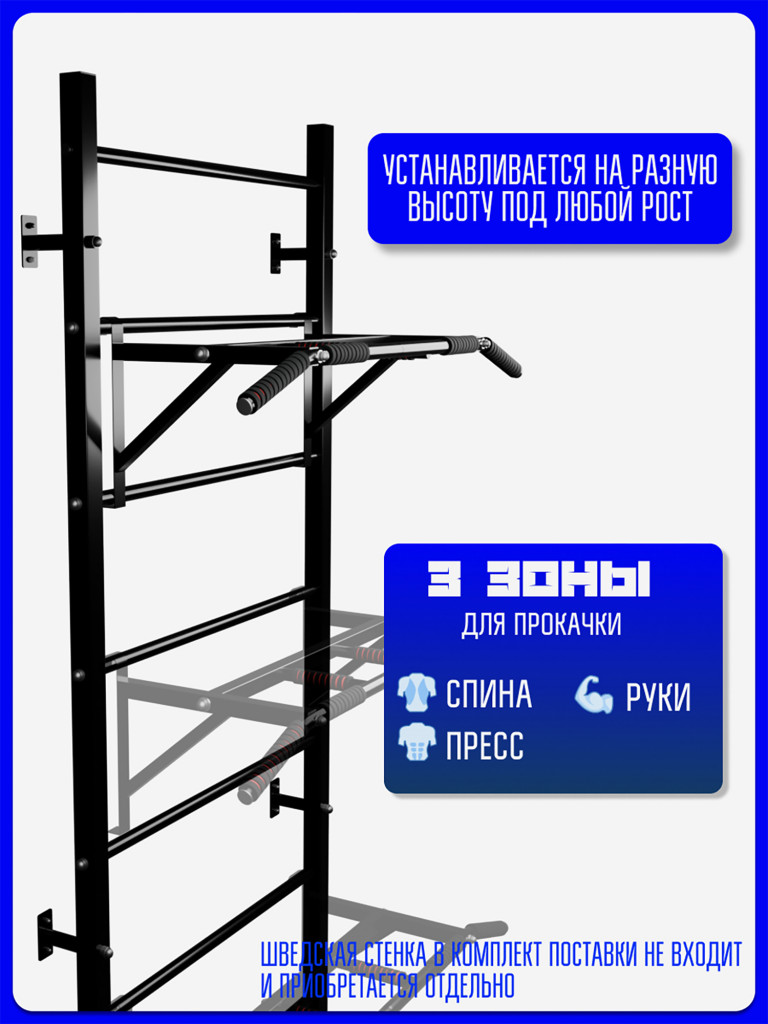 Турник навесной KAPIX на шведскую стенку с 3-мя хватами