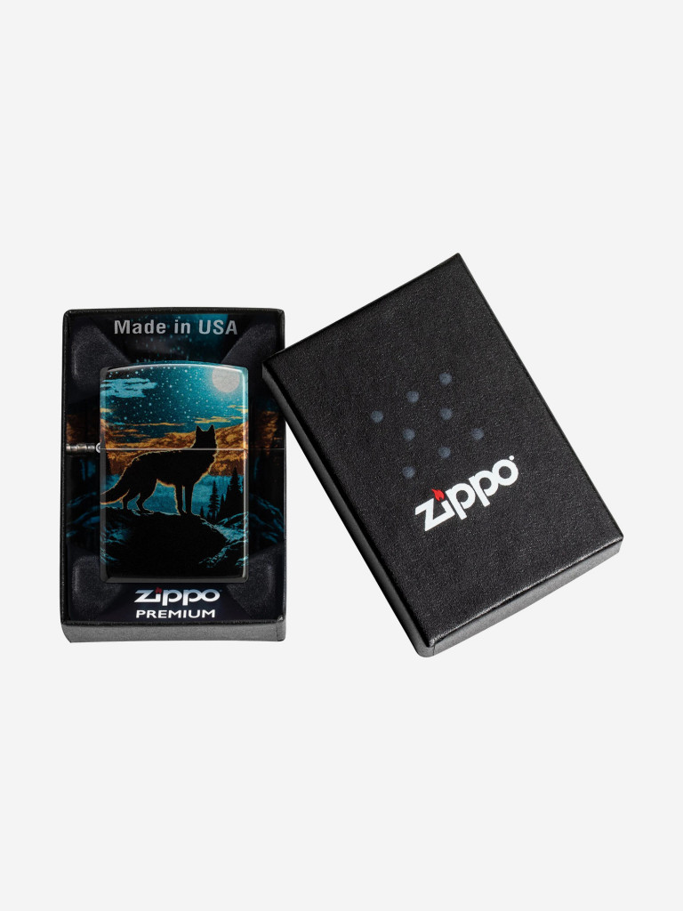Зажигалка бензиновая ветроустойчивая Zippo Moonlight Wolf Design 540 Tumbled Chrome
