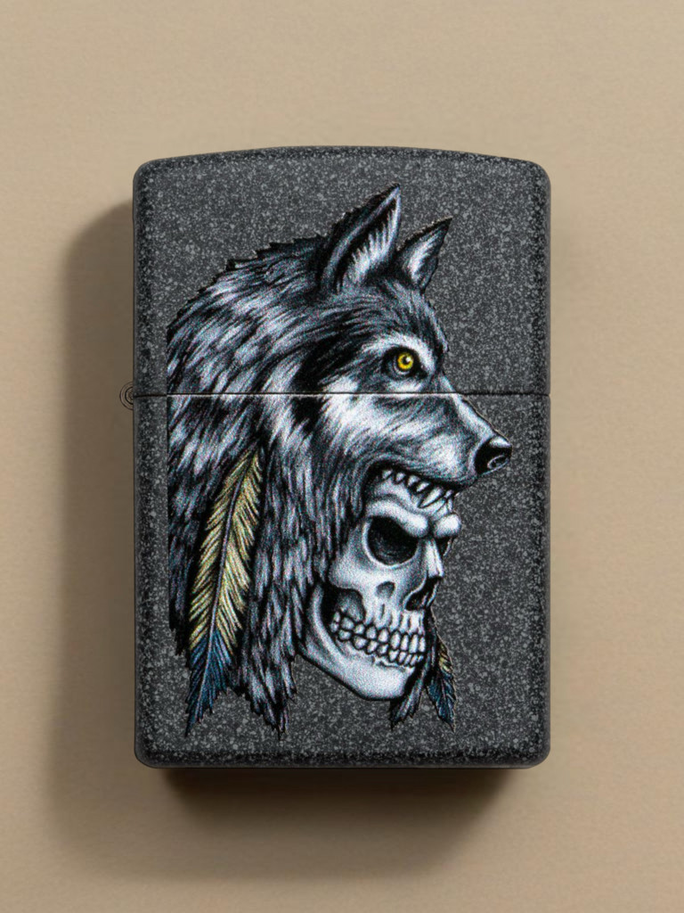Зажигалка бензиновая ZIPPO 29863 Wolf Skull Feather