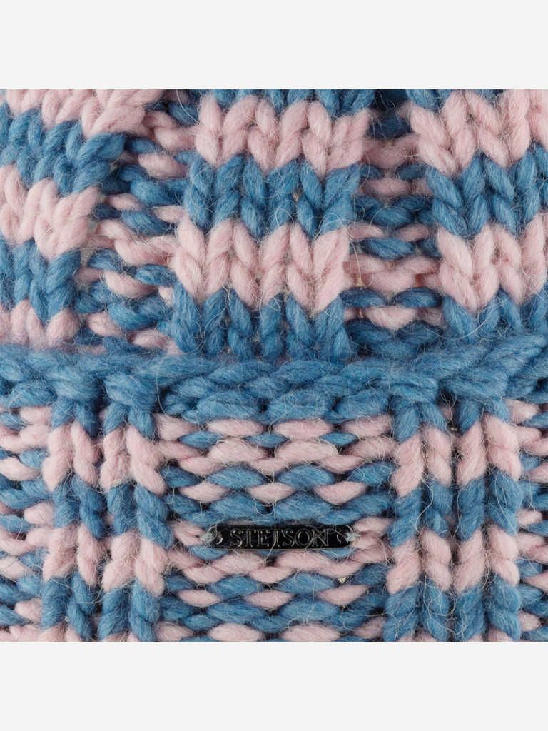 Шапка с отворотом STETSON 8599394 BEANIE STRIPES W POMPOM STETSON FREESTYLE (голубой)