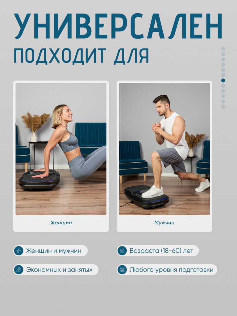 Виброплатформа для похудения антицеллюлитный тренажер для дома с нагрузкой до 150 кг VAIC FIT