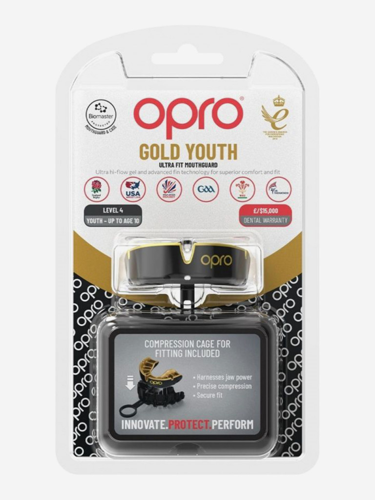 Детская боксерская капа, спортивная для защиты зубов OPRO Self-Fit Gold - Black/Gold