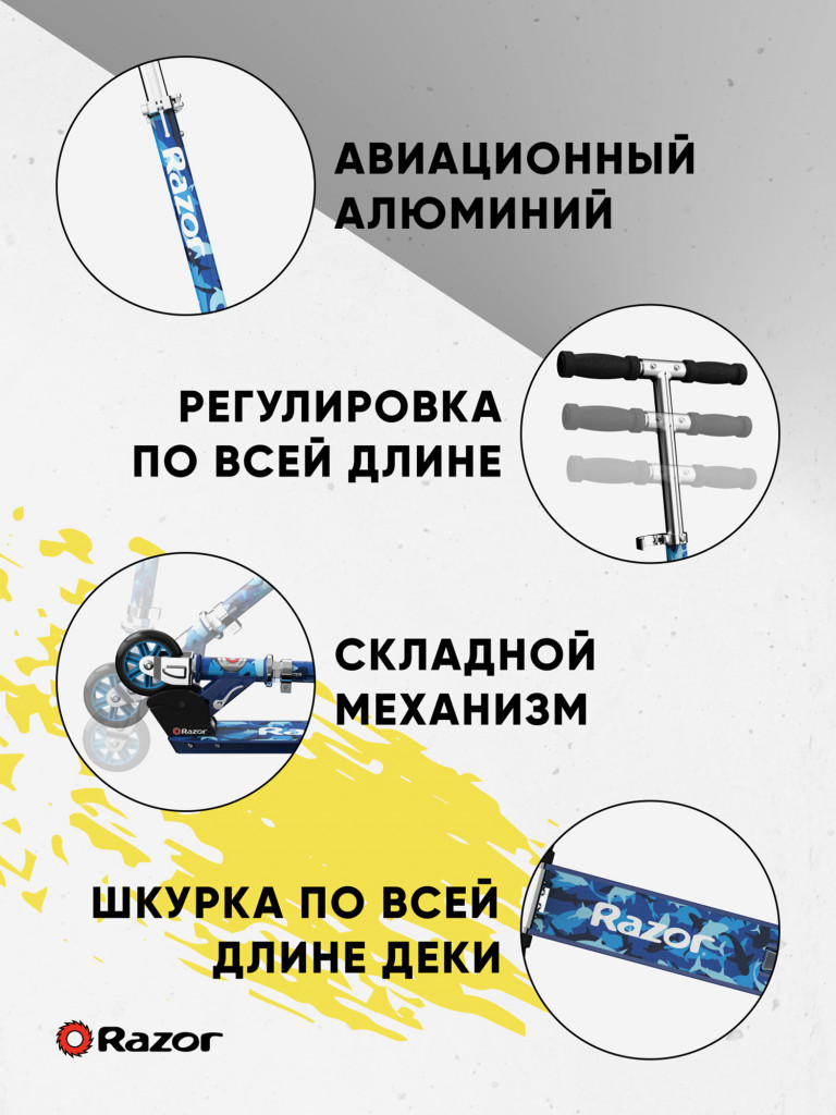 Самокат для детей и подростков Razor A Special Edition - Shark Camo синий