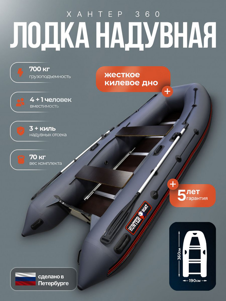 Лодка пвх под мотор Хантер 360 серая