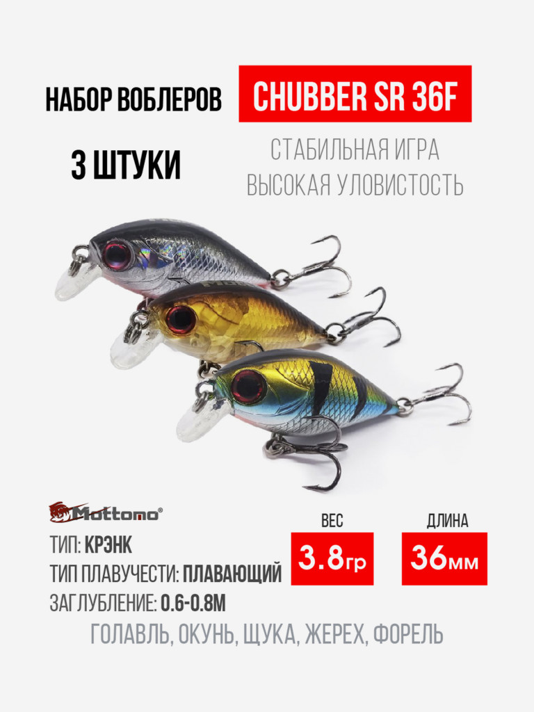 Набор воблеров для рыбалки Chubber 36F "3в1" крэнк плавающий