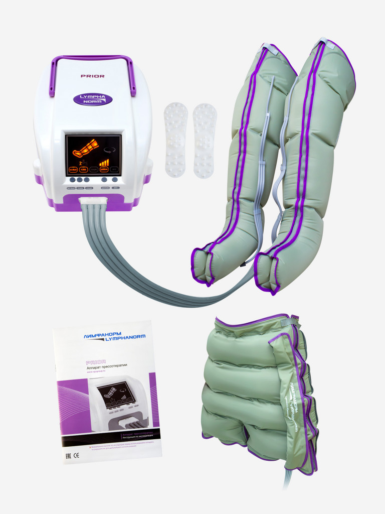 Лимфодренажный массажер LymphaNorm Prior, комплект с манжетами для ног размера L и шортами