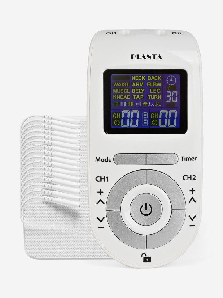 Массажер миостимулятор для тела PLANTA EMS-300, 2 канала, 16 электродов, EMS+TENS