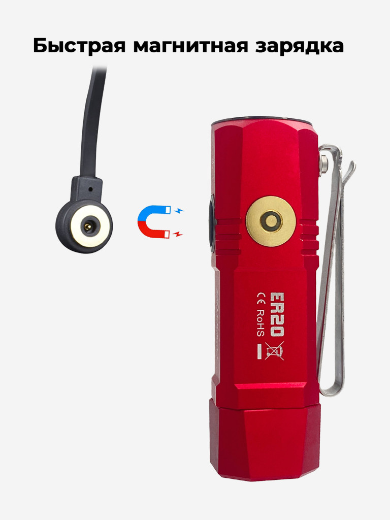 Фонарь FiTorch ER20 универсальный компактный (магнитная USB зарядка, магнит) красный
