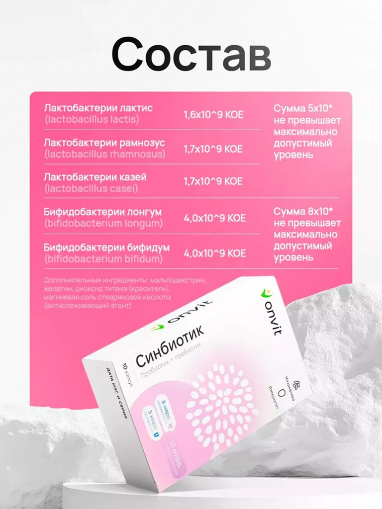 Синбиотик (Пробиотик + пребиотик) ONVIT, 10 капсул