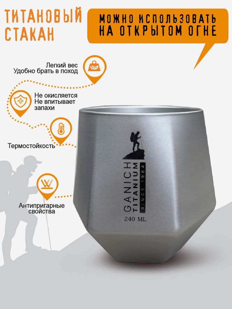 Титановый стакан с двойными стенками туристический походный