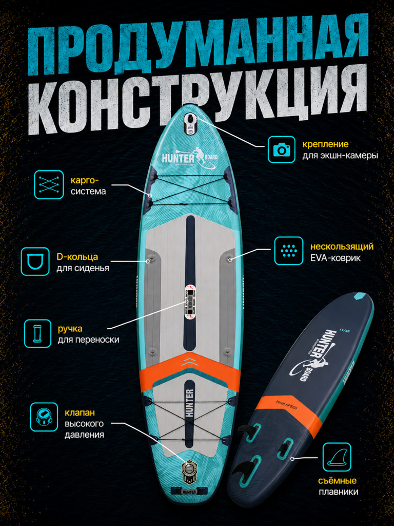 Sup-доска Hunterboard ACTIVE 11', 335х89х15 см, Ocean