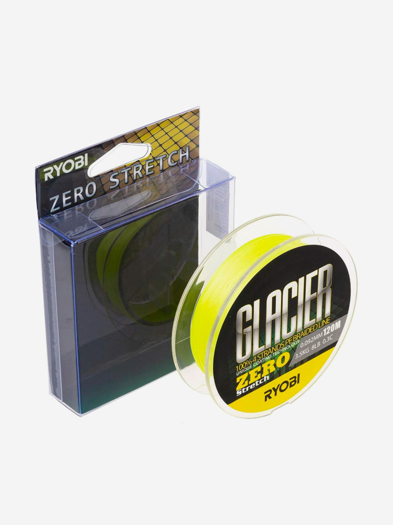 Шнур плетеный для рыбалки Ryobi GLACLER ZERO 120м, 0,092мм, 3,5кг, желтый