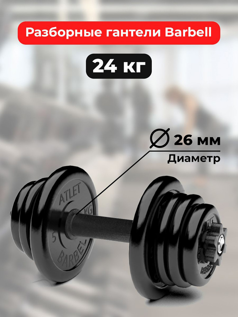 Гантель разборная обрезиненная Barbell Atlet 24 кг