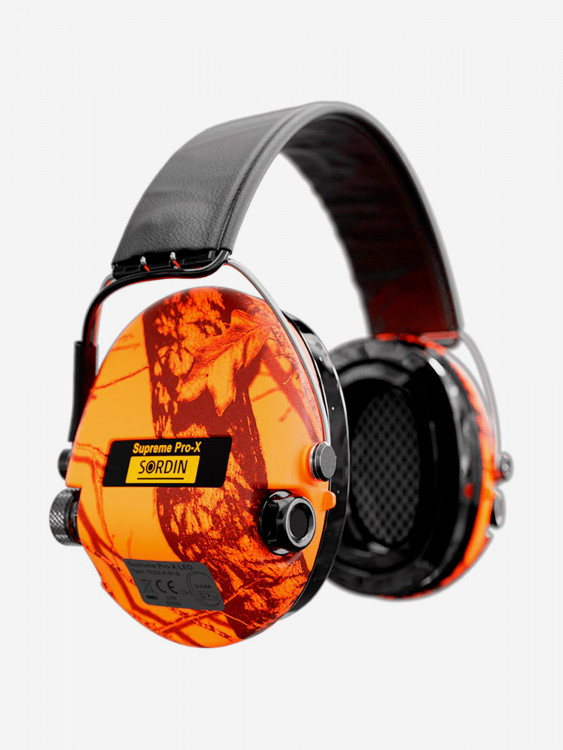 Активные наушники для стрельбы Sordin MSA Supreme Pro-X Camo, с фонариком, SNR25dB, NRR18dB, оранжевый