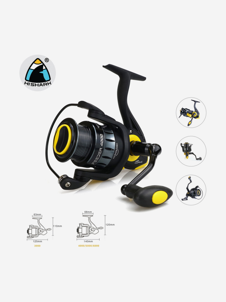 Катушка рыболовная Hishark, модель YZ 4000 чёрно-жёлтая, фидер