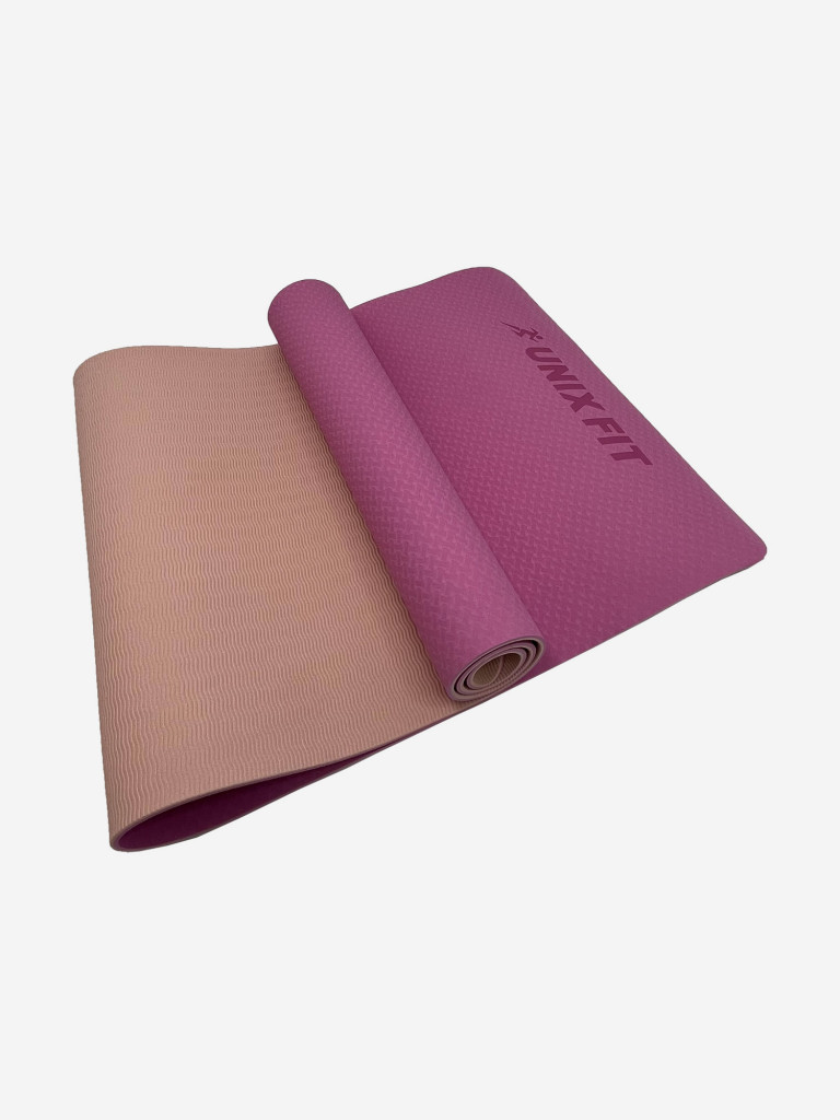 Коврик для йоги и фитнеса UNIX Fit двусторонний, 180 х 61 х 0,6 см, двуцветный, розовый