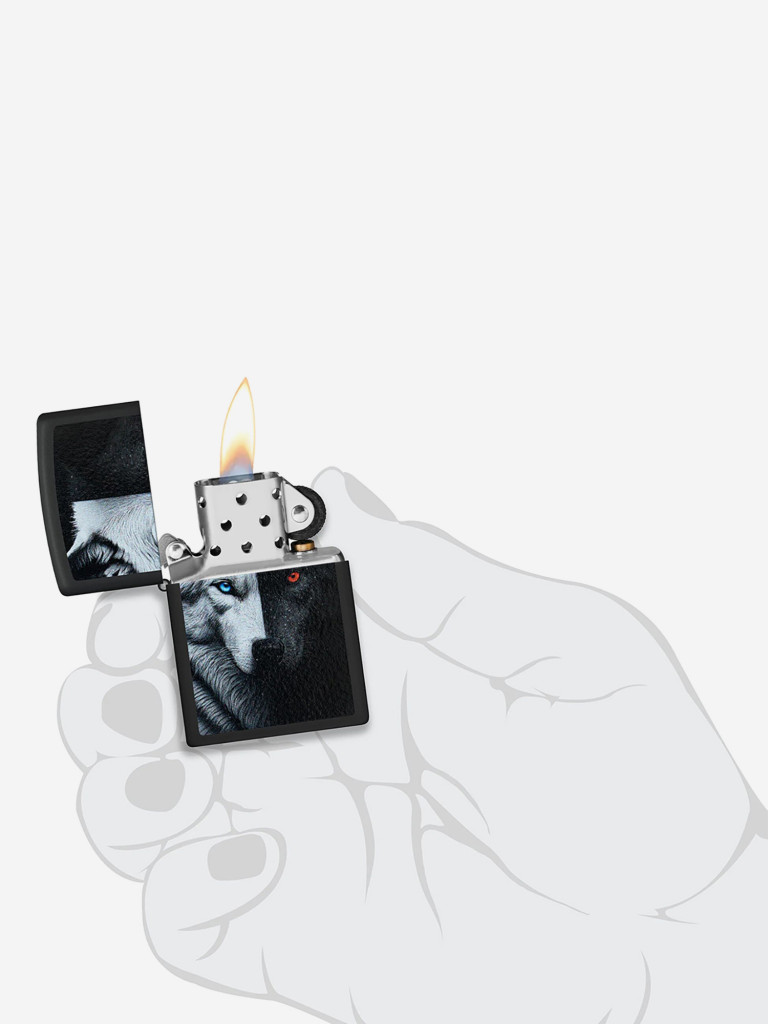 Зажигалка бензиновая ветроустойчивая Zippo Two Wolves Black Matte
