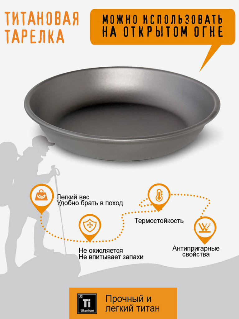 Тарелка походная , из титана, диаметр 15 см, титановая посуда