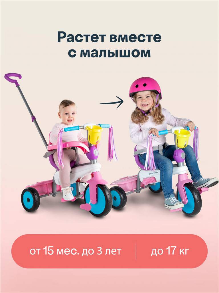 Велосипед детский трехколесный с ручкой SmarTrike Breeze S, Unicorn