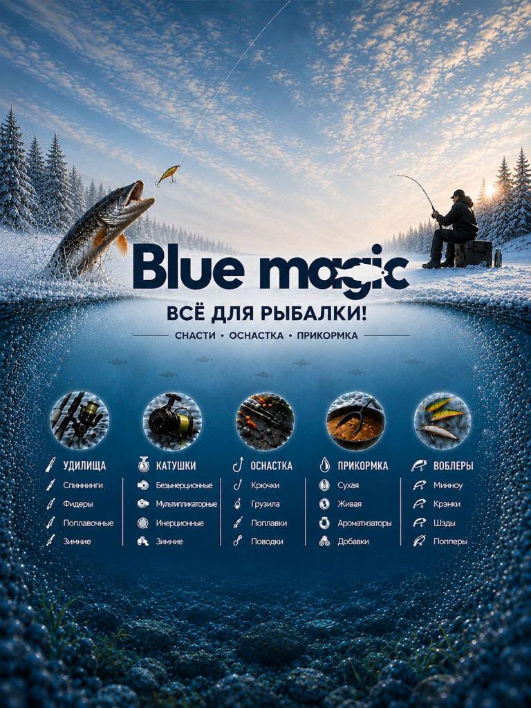 Жерлица Blue Magic для зимней рыбалки оснащенная на алюминиевой стойке 75 мм на щуку