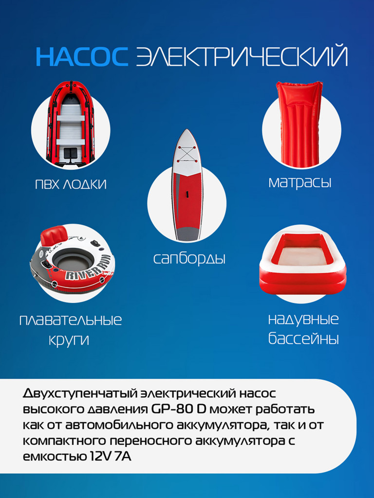 Электрический насос Marlin GP-80 D, насос для лодок пвх, сапбордов, матрасов, бассейнов
