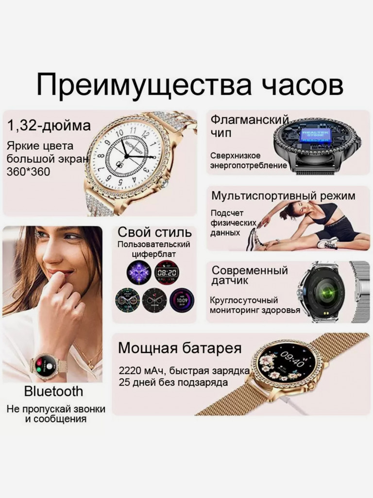 Умные часы CheckME Smart CMSI58SSWB с женским календарем, таймером, мониторингом сна