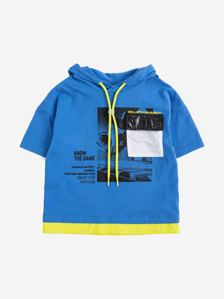 Футболка с капюшоном с принтом синяя для мальчика Button Blue