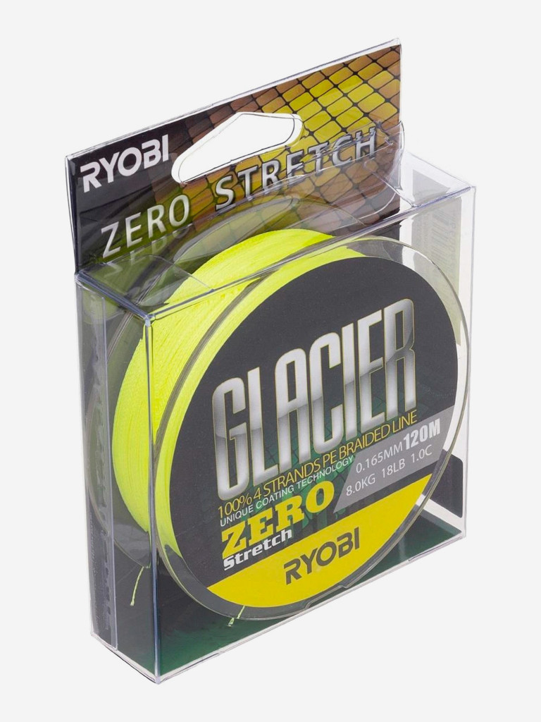 Шнур плетеный для рыбалки Ryobi GLACLER ZERO 120м, 0,165мм, 8кг, желтый