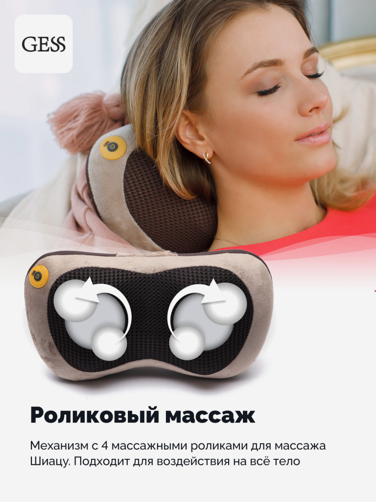 Массажная подушка GESS uShiatsu, электрический массажер для тела