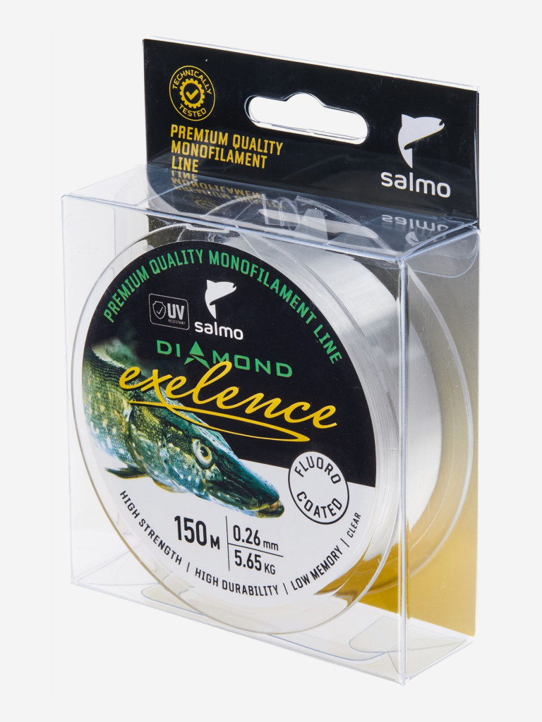 Леска флюорокарбон для летней рыбалки Salmo Diamond EXELENCE FLUORO COATED Clear монофильная длина 150 м, диаметр 0,26 мм