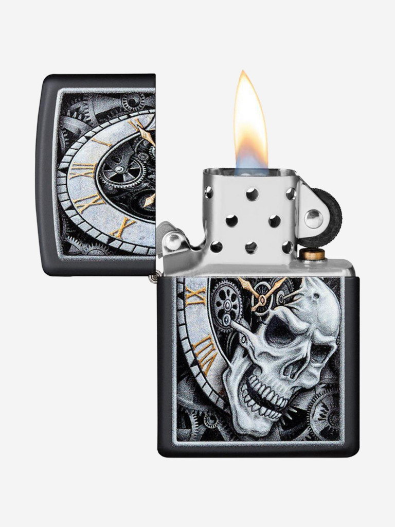 Зажигалка Zippo Skull Clock Design Black Matte