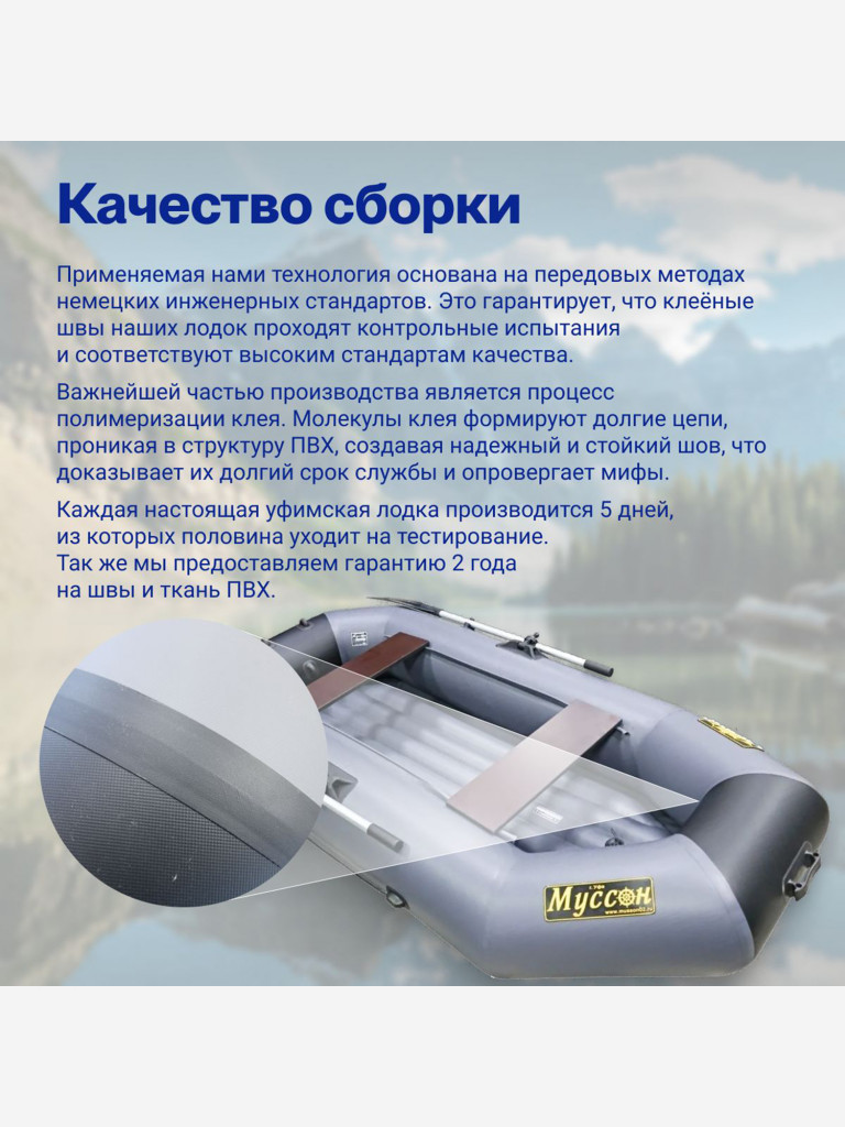 Лодка ПВХ под мотор надувная для рыбалки Лодки Поволжья S-280 НД с надувным дном, двухместная гребная, крепления для транца в комплекте, серо-черная