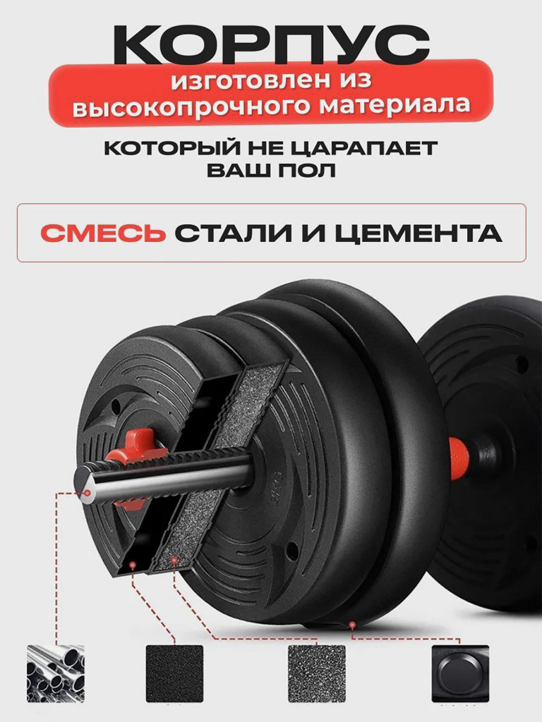 Гантели разборные FitnessLive набор 40 кг цвет красно-черный